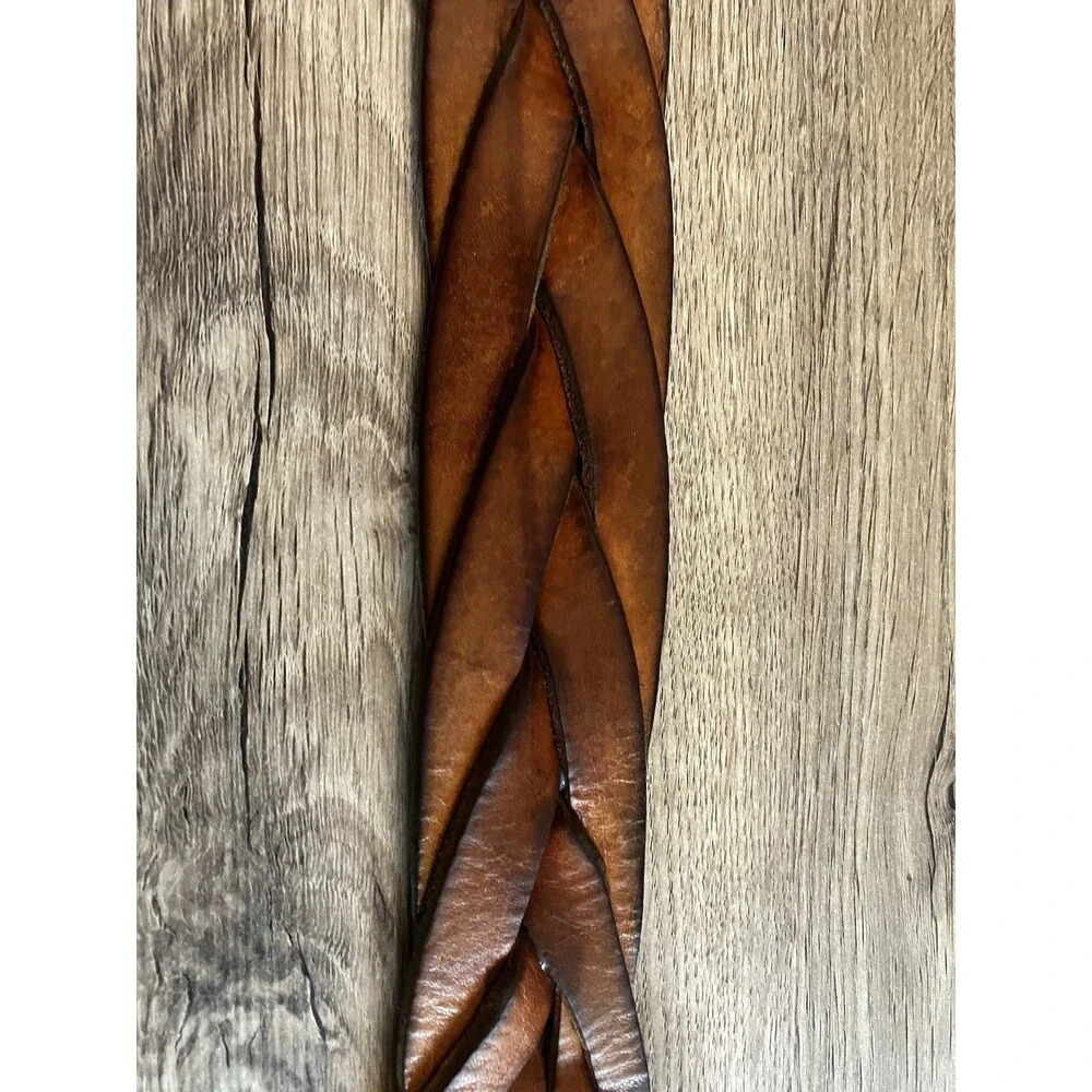 American Eagle Leather Belt with Buckle WIDE BRAIDED Retro Vintage Boho Hippy
